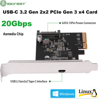 IOCREST USB-C 3.2 Geração de 2x2 PCI-e Gen 3 x4-Tipo c Cartão de Expansão de 20Gbps ASMedia ASM3242 Chipset SATA de 15 Pinos de Alimentação