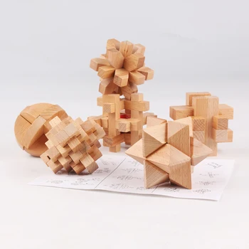 Feito à mão Kong Ming Bloqueio Luban Conjunto de Bloqueio de Madeira Brinquedos Clássicos Montessori de Quebra-cabeça quebra-cabeça Jogo Dedo Desbloquear Brinquedo para Adultos Crianças