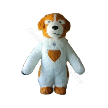 Cão de Cosplay inflável do Mascote da Cor Branca Personalizada Amarelo Inflado Cão Traje Peludo Fofo Explodir Cão Brinquedos para os Amantes de Cães Crianças