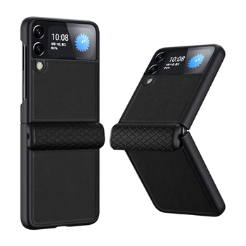 Couro de Dobramento Case para Samsung Galaxy Z Flip 4 5G Dobradiça de Proteção Caso de Telefone Roxo Caso Slim à prova de Choque, Tampa Protetora