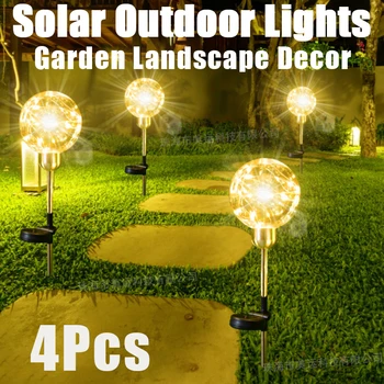 4Pcs Solar Reed Luzes de LED à prova d'água IP65 Fio de Cobre de Gramado Lâmpadas de Jardim Bola Decorativa para Exterior Caminho da Passagem do Pátio de Iluminação