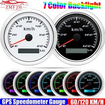 7 Cores de Luz 60/120KMH 85MM GPS do Velocímetro, Medidor de Moto Barco, Carro, Caminhão Velocidade de Medidor Medidor com Antena de GPS Impermeável 9-32V