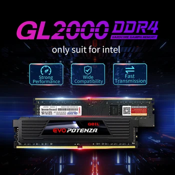 GeIL Memória Ram de Trabalho GL2000 DDR4 2666MHZ 3200MHZ 3600MHZ Memoria Com Dissipador de calor de Resfriamento CL18 8GB 16GB 1.35 V PC Apenas para Intel