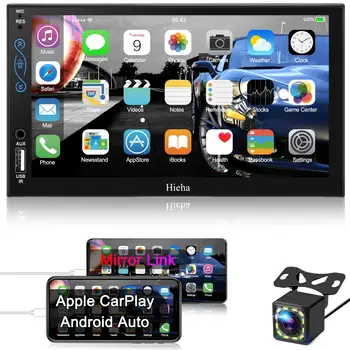 Carro de som Estéreo Compatível com Apple Carplay e Android Auto de 7 Polegadas Duplo Din sistema de som Com Bluetooth, Tela de Toque de Rádios MP5 Player