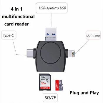 4 Em 1 TF Leitor de Cartão SD com Raio/Micro Usb/Tipo-c/Porta USB Leitor de Cartão de Memória Trail Camera Viewer para IPhone IPad Android