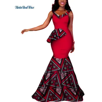 Moda com decote em V de Cortinas, Vestidos Longos Vestido Bazin Riche Africana de Cera de Impressão Vestidos para Mulheres Dashiki Africana, Design de Roupas WY290