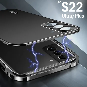 Ultra Fino de Metal Magnético Case para Samsung Galaxy S22 Ultra Plus Caso Borda do Quadro de pára-choques de Câmera com Lente Tampa de Proteção Integral S22