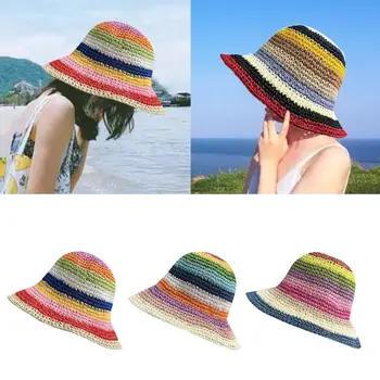 Cor do arco-íris Malha Cap Casual Chapéu Protetor solar Dobrável Chapéu de Balde para o Verão ao ar livre Férias de Praia, Mulheres