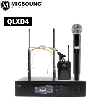 QLXD4 BETA58 SM 58 BETA87A UHF de Diversidade Verdadeira Microfone sem Fio Sistema com Lavalier fone de ouvido mic