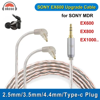 OKCSC Cabo de Áudio para SONY MDREX600 EX800 EX1000 MDR7500 de Atualização de 4 núcleos Banhado a Prata Tampão de ouvido de 2,5 mm/3,5 mm/4,4 mm/Tipo-c Plug