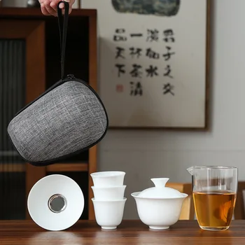Serviço de porcelana Gaiwan Copos de Chá Caneca da Cerimônia do Chá, Bule de chá Chinês Portátil Kung Fu Viagem de Chá de Cerâmica Xícara (chá) com Filtro