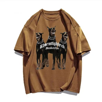 Doberman T-Shirt Mens Camisas De Algodão De Impressão De Manga Curta Hip Hop Homem Moda Streetwears Unissex, Roupas De Verão Vintage Tee Tops