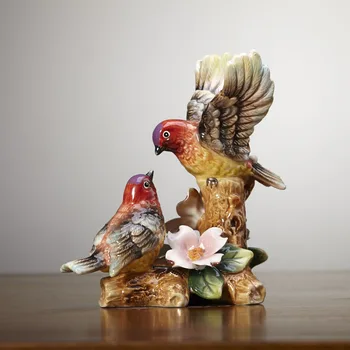 Pastoral Da Porcelana Pardal, Pássaro Casal Estatueta Em Cerâmica Artesanal Amantes De Aves Mini Decoração Presente Ofício Ornamento Acessórios