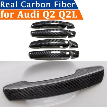 Para a Audi Q2 Q2L 2019-2023 Acessórios do Carro Real de Fibra de Carbono Capa maçaneta da Porta Frame Adesivo Guarnição Exterior de Decoração Bodykit