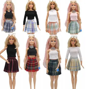 1/6 BJD Boneca de Roupas para a Barbie Acessórios para a Barbie Vestido de Camisa, Colete parte Superior do Tanque de Xadrez da Saia 11.5