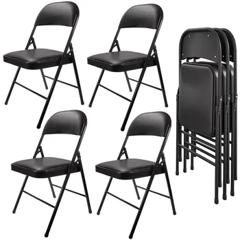 Assento Acolchoado Metal Cadeiras Dobráveis, 4 Pack, Preto,Cadeira De Jardim, Mobiliário De Exterior, Mobiliário Moderno, Simples, Dobrável