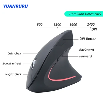 Bluetooth sem fio Mouse Óptico Ergonômico 2,4 G 800/1200/1600DPI Rechargeble Luz Vertical Ratos Gaming Mouse Gamer