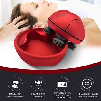 Impermeável Elétrica Cabeça de Quatro Garras de Silicone Massager Inicial das Ferramentas do Dispositivo Vibratório Cabeça de Cuidados do couro Cabeludo Massageador para o Crescimento do Cabelo