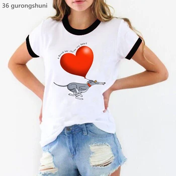 2022 Quente da Venda de Um Cão roubou o Meu Coração Impressão Gráfica Camiseta de Roupas femininas Engraçado Greyhound Amante do Cão T-Shirt Femme Tops